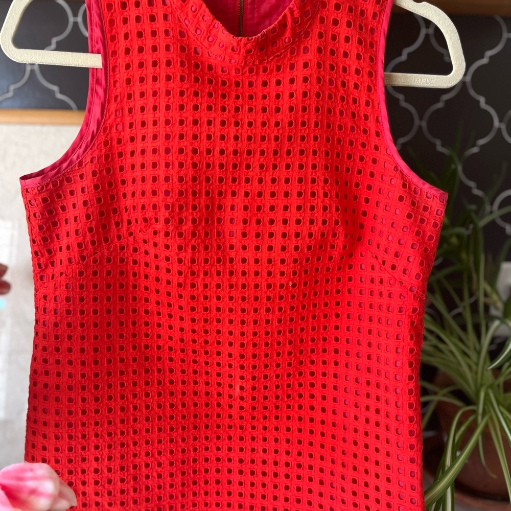 Red Sleeveless Eyelet Top